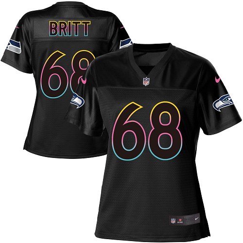 Women's Nike Seattle Seahawks #68 Justin Britt Game Black Fashion NFL Jersey