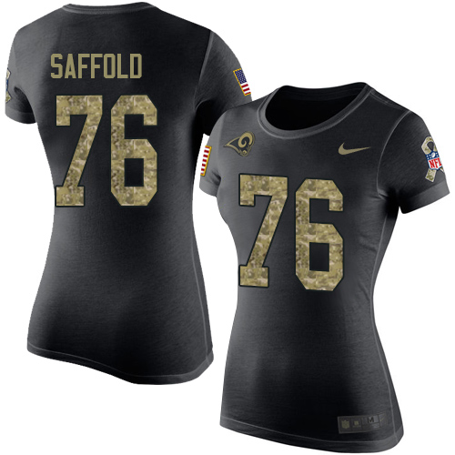 Women's Nike Los Angeles Rams #76 Rodger Saffold Black Camo Salute to Service T-Shirt