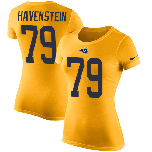 Women's Nike Los Angeles Rams #79 Rob Havenstein Gold Rush Pride Name & Number T-Shirt