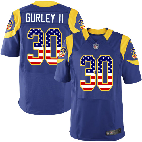 Men's Nike Los Angeles Rams #30 Todd Gurley Elite Royal Blue Alternate USA Flag Fashion NFL Jersey