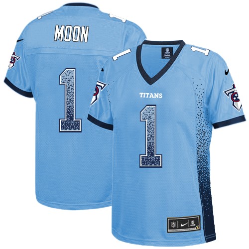 Women's Nike Tennessee Titans #1 Warren Moon Elite Light Blue Drift Fashion NFL Jersey