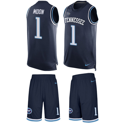 Men's Nike Tennessee Titans #1 Warren Moon Limited Navy Blue Tank Top Suit NFL Jersey
