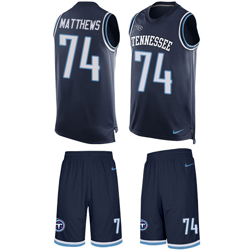 Men's Nike Tennessee Titans #74 Bruce Matthews Limited Navy Blue Tank Top Suit NFL Jersey