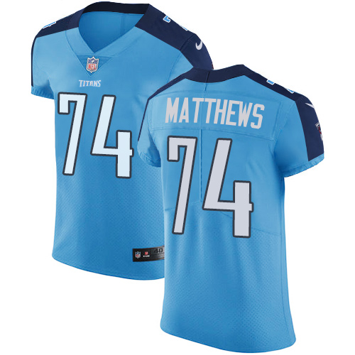 Men's Nike Tennessee Titans #74 Bruce Matthews Light Blue Team Color Vapor Untouchable Elite Player NFL Jersey