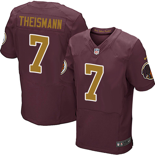 Men's Nike Washington Redskins #7 Joe Theismann Elite Burgundy Red/Gold Number Alternate 80TH Anniversary NFL Jersey
