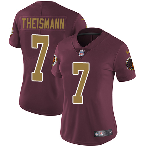 Women's Nike Washington Redskins #7 Joe Theismann Burgundy Red/Gold Number Alternate 80TH Anniversary Vapor Untouchable Elite Player NFL Jersey