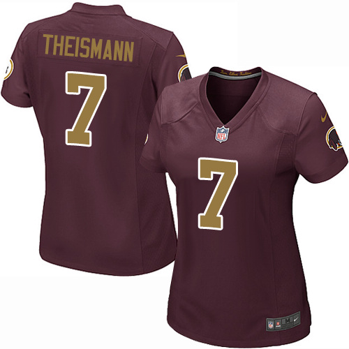 Women's Nike Washington Redskins #7 Joe Theismann Game Burgundy Red/Gold Number Alternate 80TH Anniversary NFL Jersey