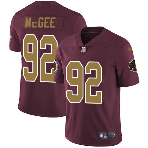 Men's Nike Washington Redskins #92 Stacy McGee Burgundy Red/Gold Number Alternate 80TH Anniversary Vapor Untouchable Limited Player NFL Jersey
